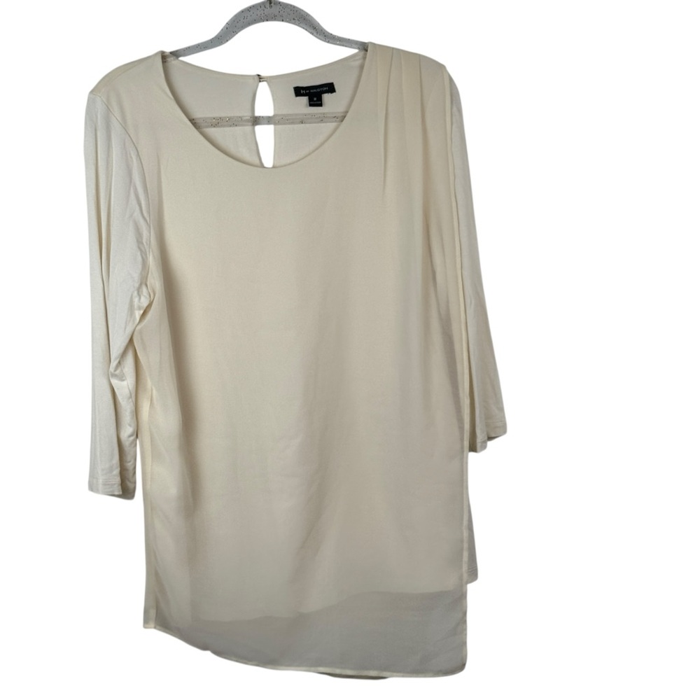 H by Halston Tan Asymmetrical 3/4 Sleeve Blouse